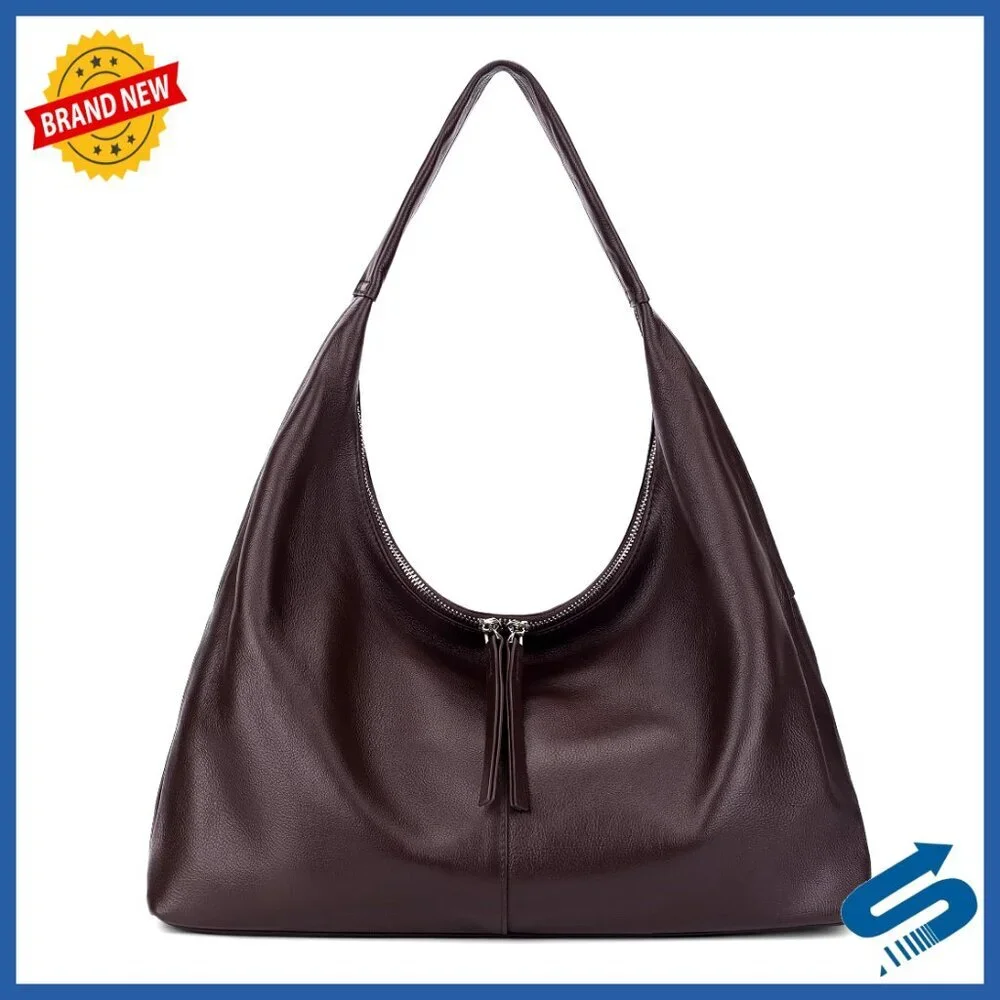Large Leather Hobo Tote Bag, Soft Full Grain, Lightweight Work Travel Shoulder